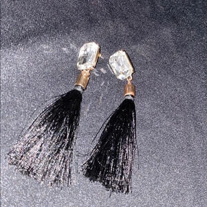 Stunning black tassle  faux diamond drop earrings